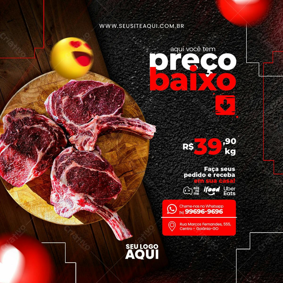 Postagem de Mídias Sociais para Açougue PSD Editável