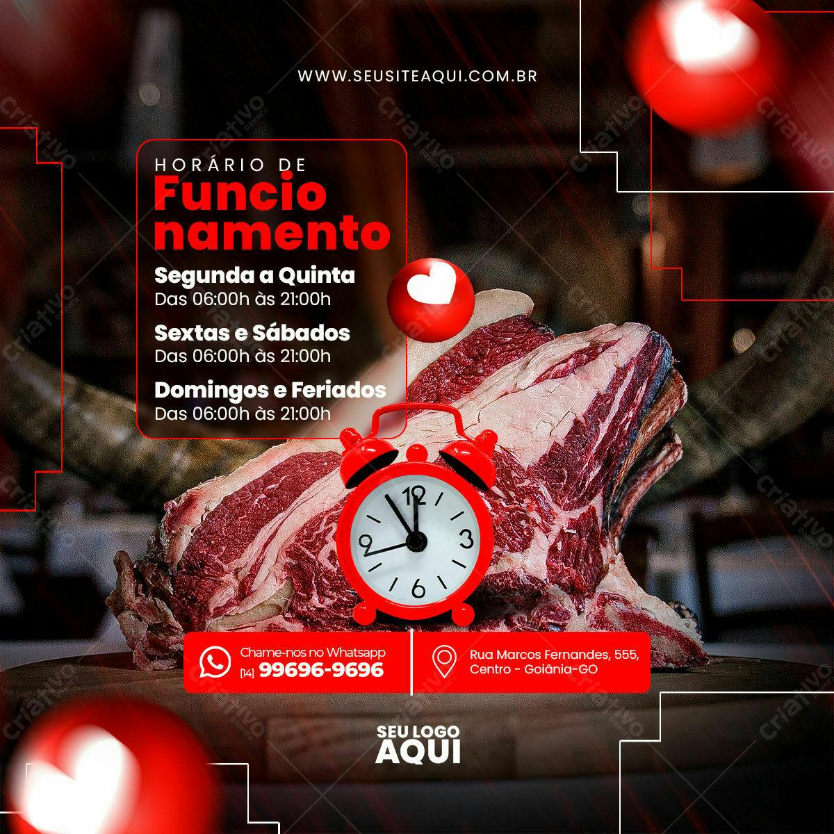 Flyer Horário de Funcionamento Açougue PSD Editável
