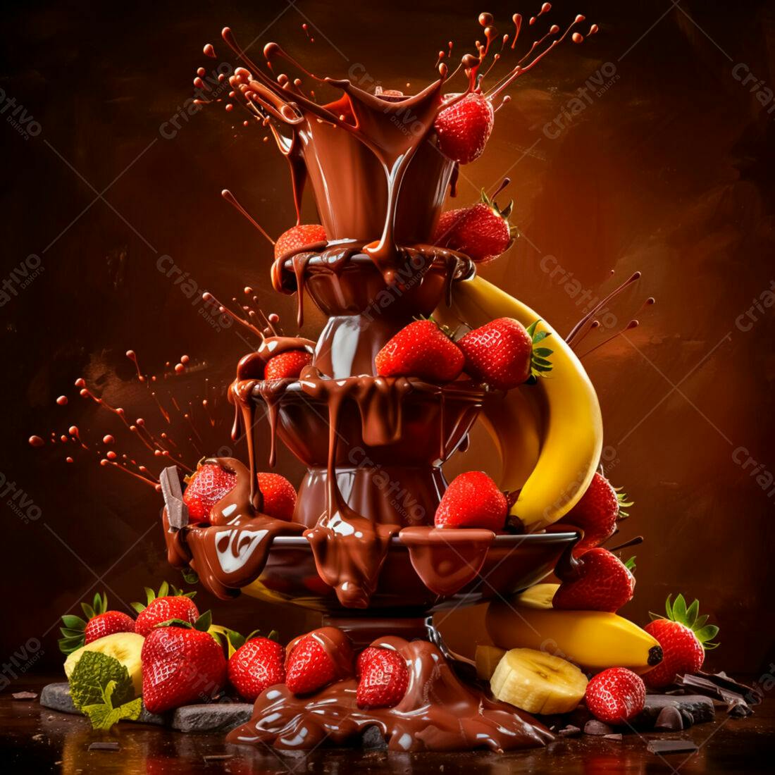 Fonte de Chocolate com Morangos e Bananas