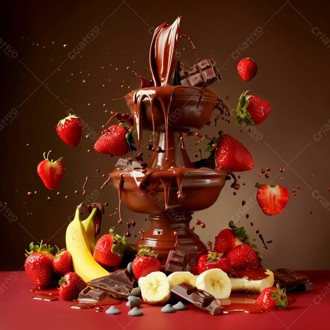Fonte de Chocolate com Morangos e Bananas