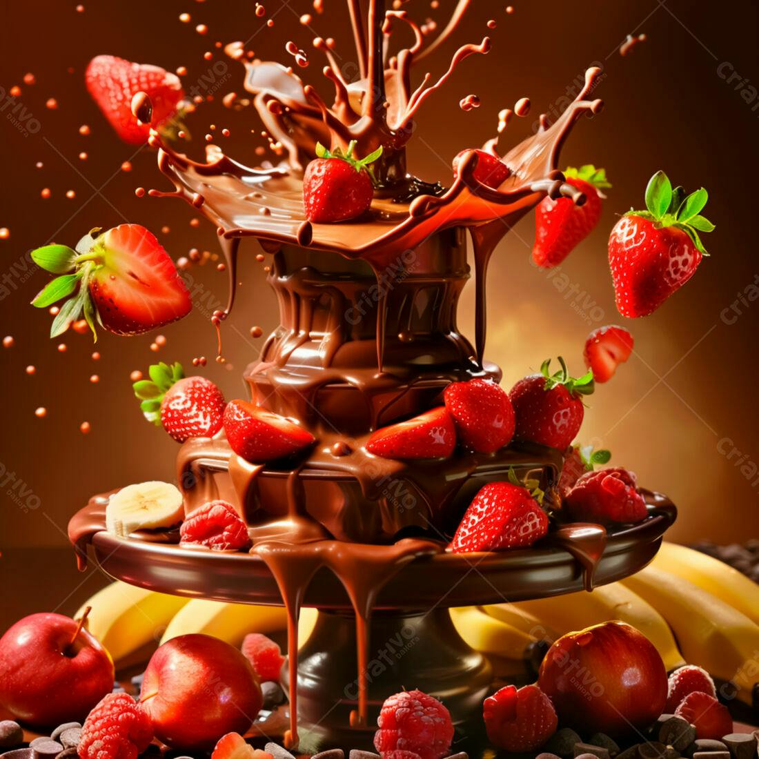 Fonte de chocolate com morangos e outras frutas