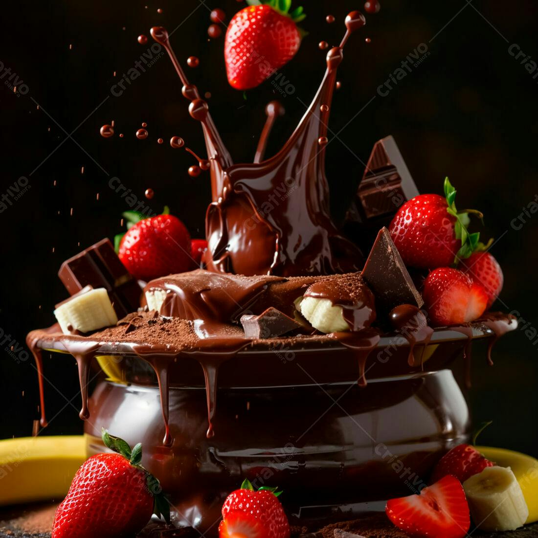 Fondue de chocolate com morangos e banana