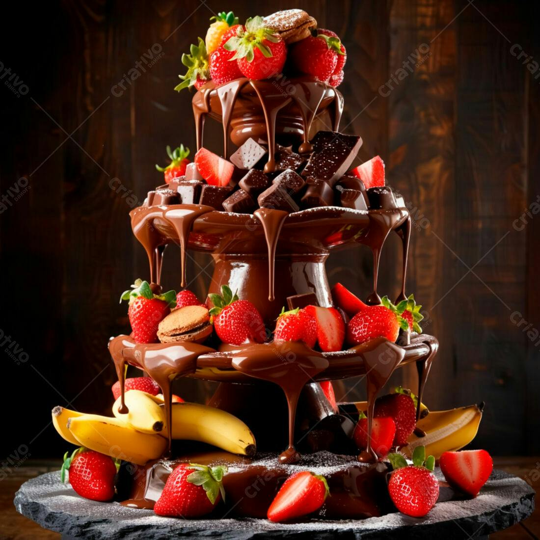 Fonte de Chocolate com Morangos e Bananas