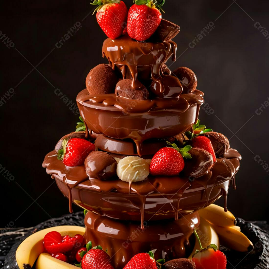 Fonte de chocolate com morangos e bombons