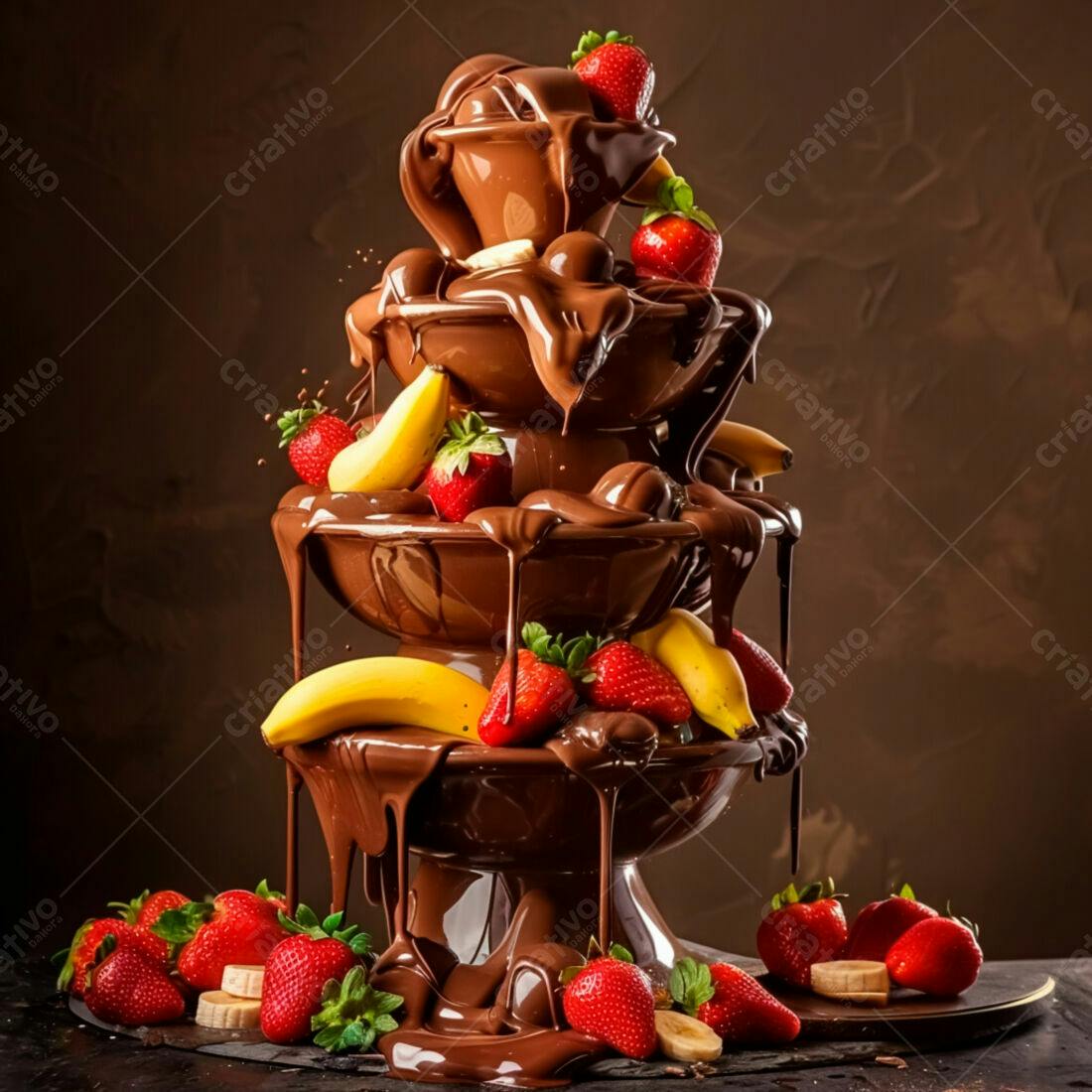 Fonte de Chocolate com Morangos e Bananas