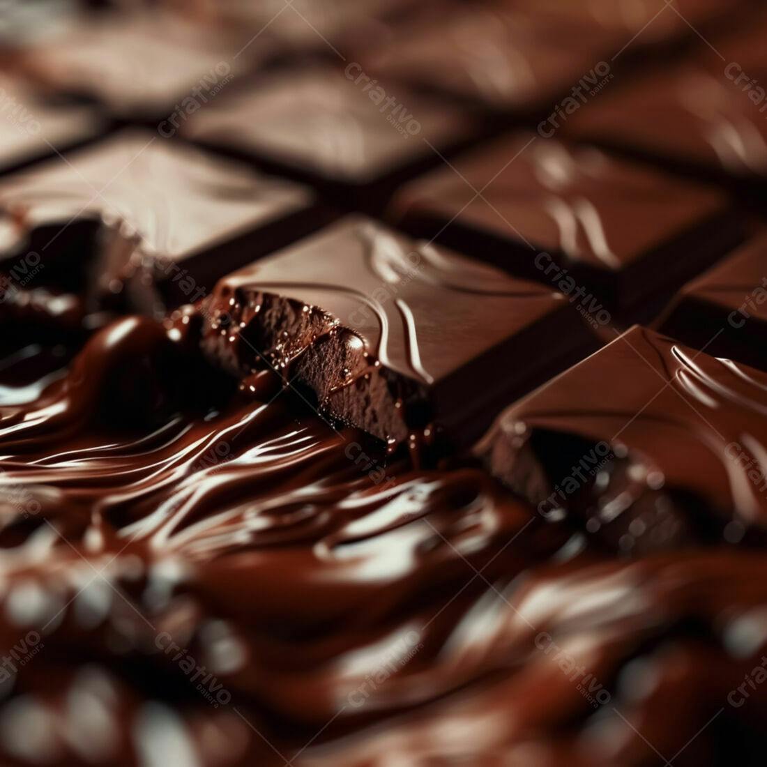 Barra de chocolate derretida sobre pedaços