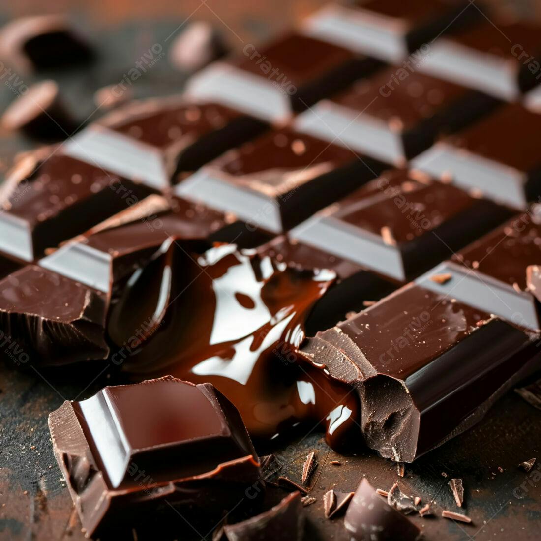 Chocolate derretido sobre barras de chocolate escuro