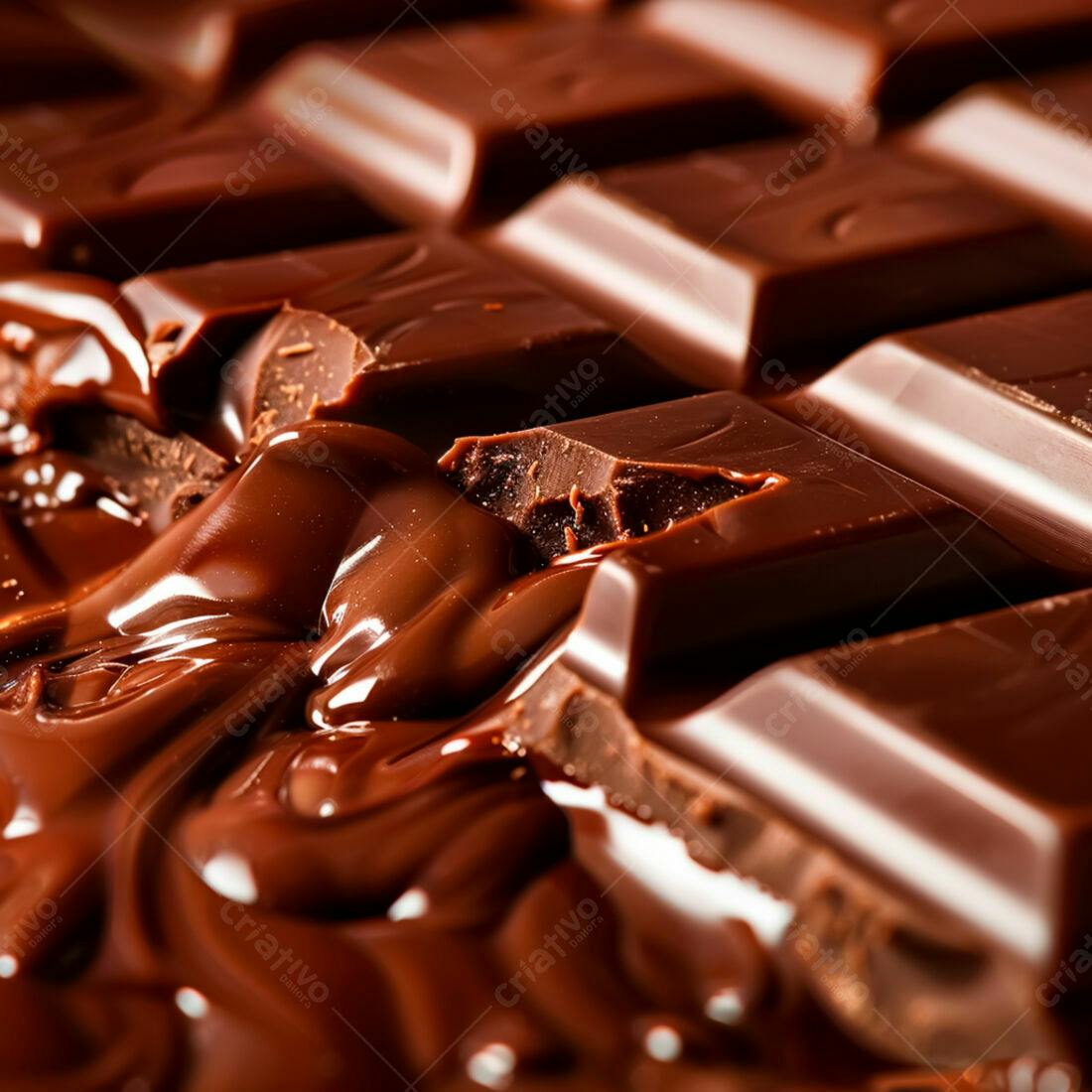Barra de chocolate derretido sobre pedaços