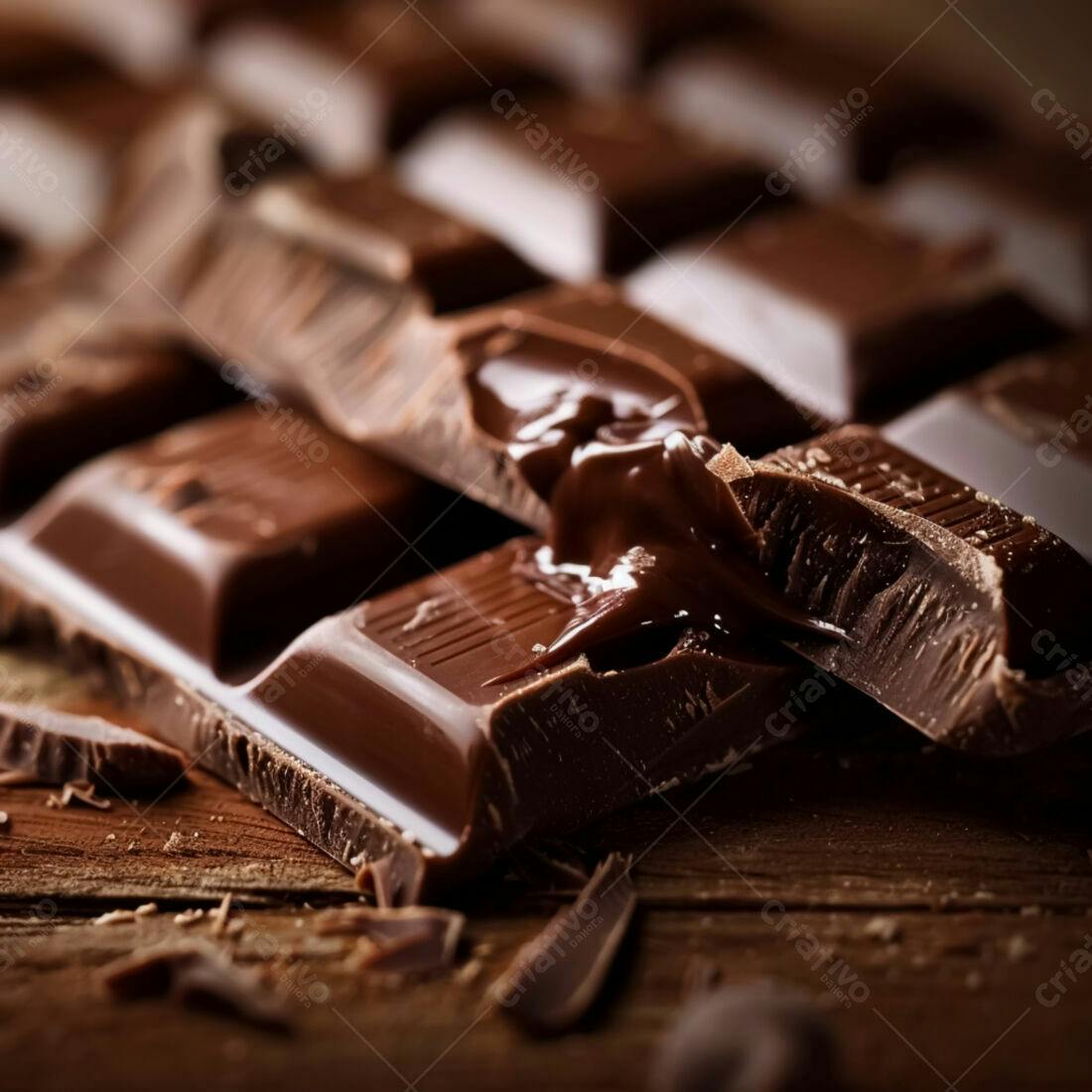 Chocolate derretido em barra sobre madeira