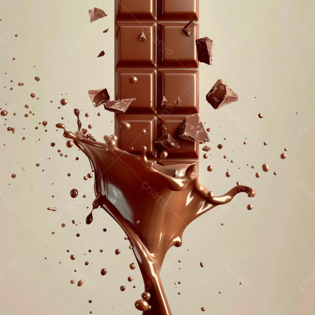 Barra de chocolate derretendo em splash