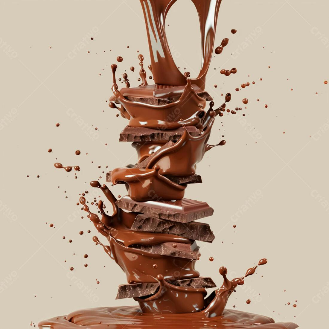 Chocolate derretendo em barras empilhadas