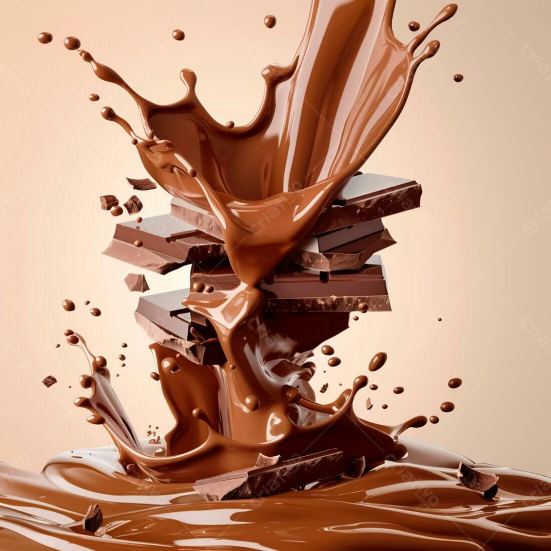 Chocolate derretendo em barras e gotas