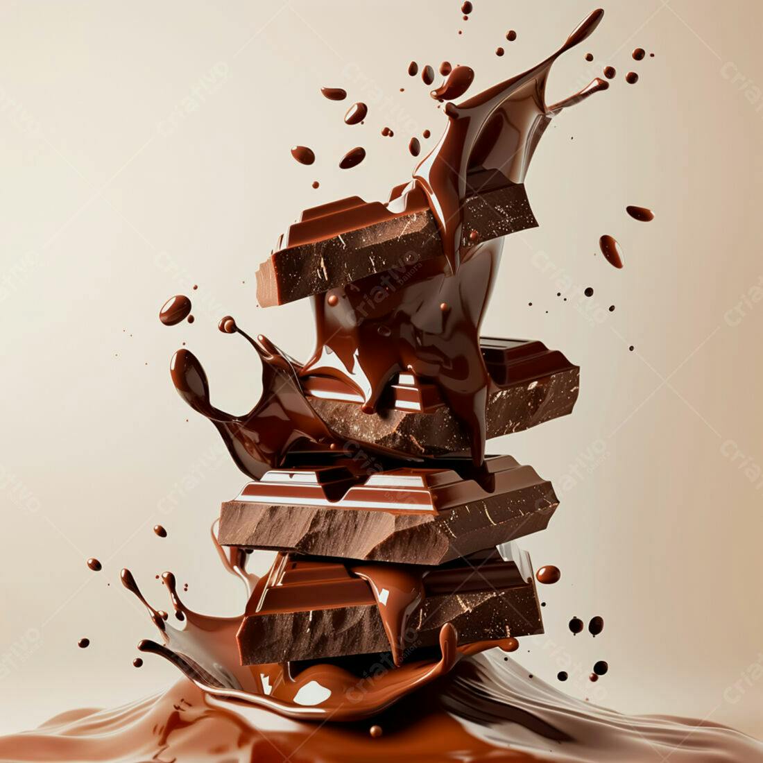 Barras de chocolate derretendo em splash