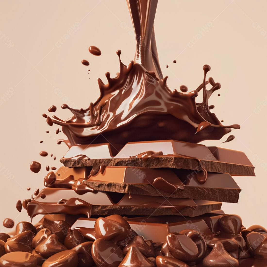 Chocolate derretendo sobre barras de chocolate