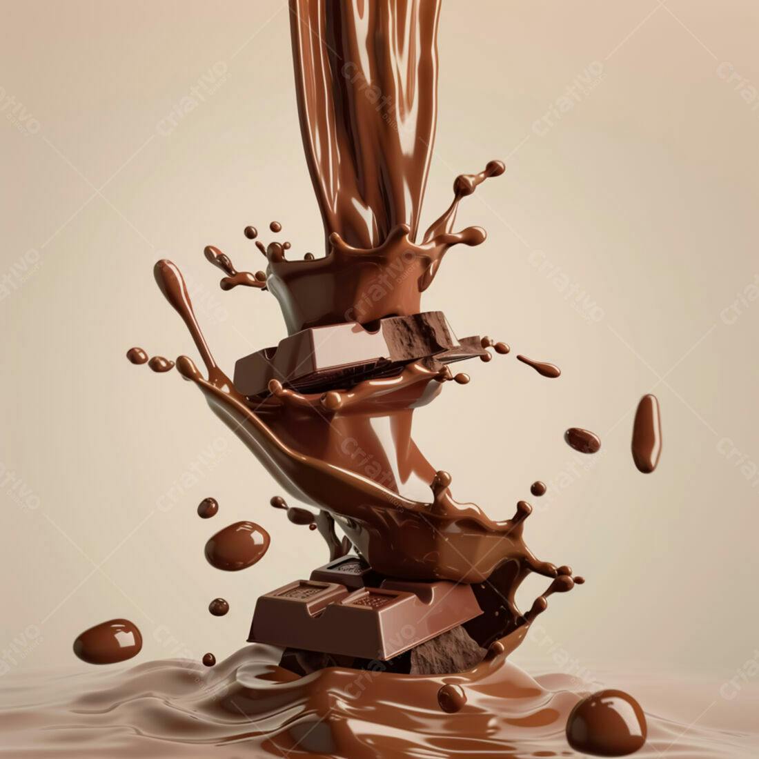 Chocolate derretendo com pedaços em suspensão