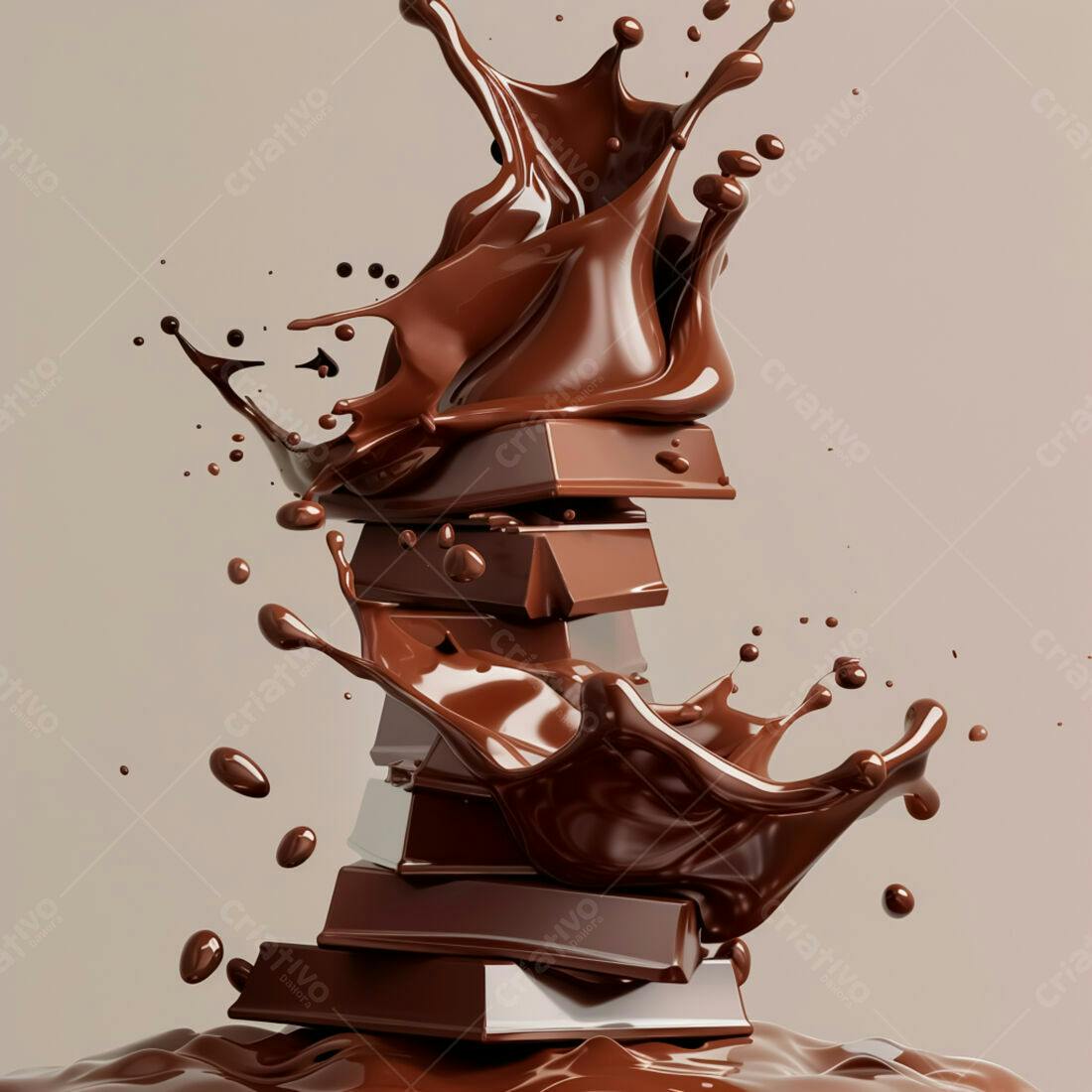 Barras de chocolate derretendo em splash
