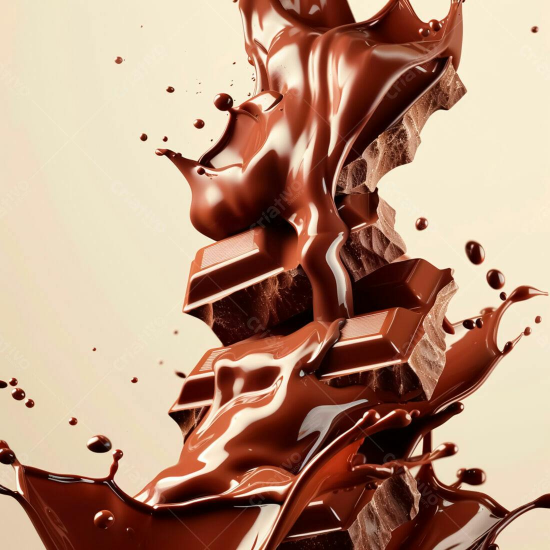 Barras de chocolate derretido em salpicadura
