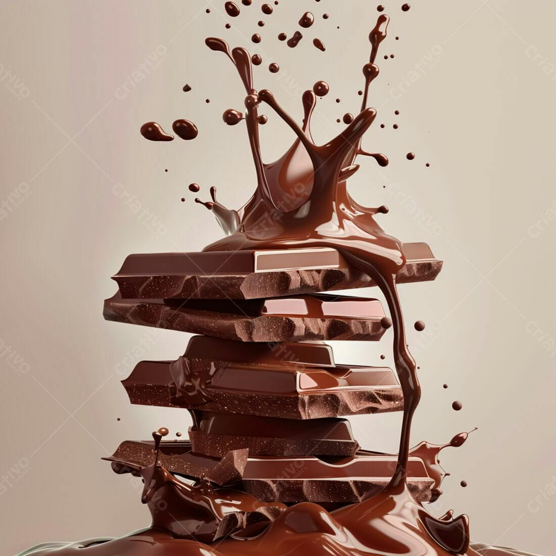 Chocolate derretido em pedaços empilhados