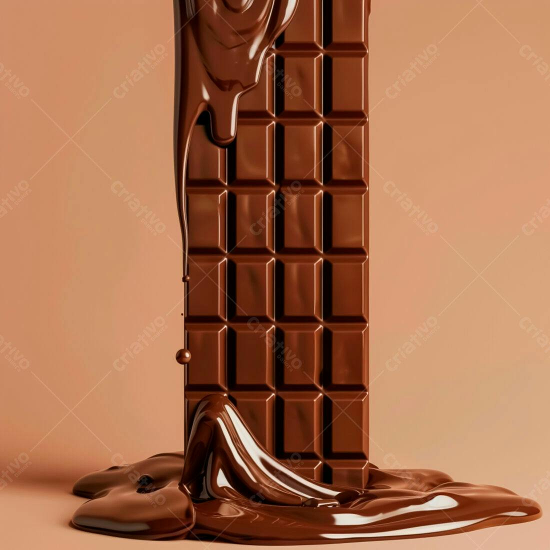 Barra de chocolate derretendo fundo marrom