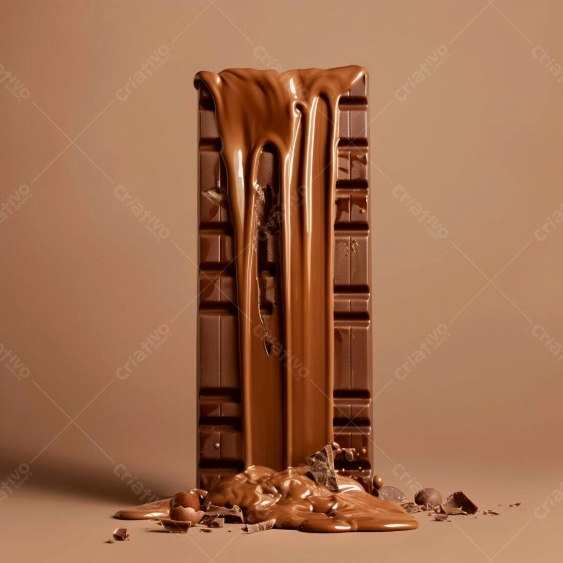 Barra de chocolate derretendo com pedaços