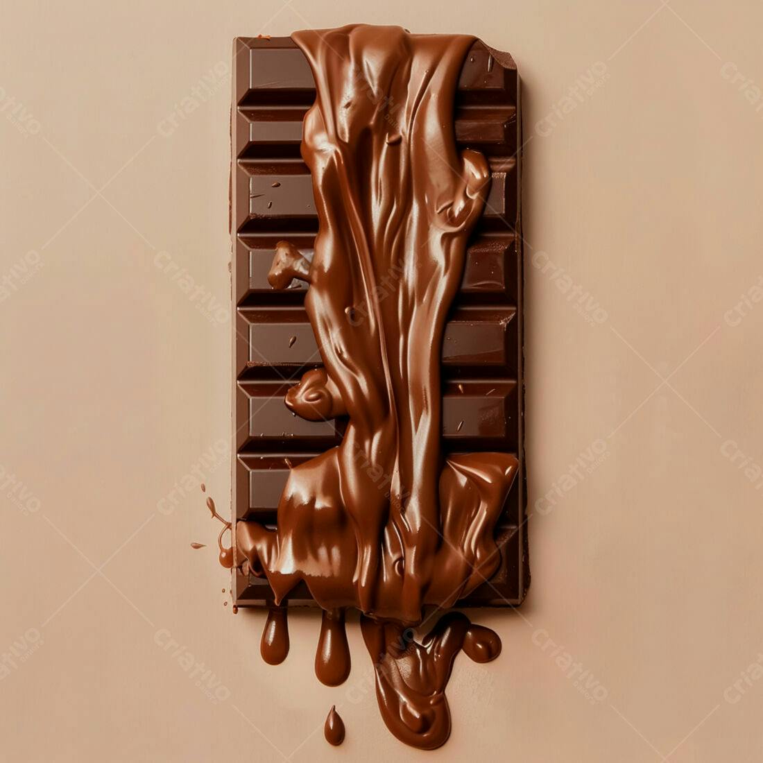 Barra de chocolate derretida sobre fundo bege