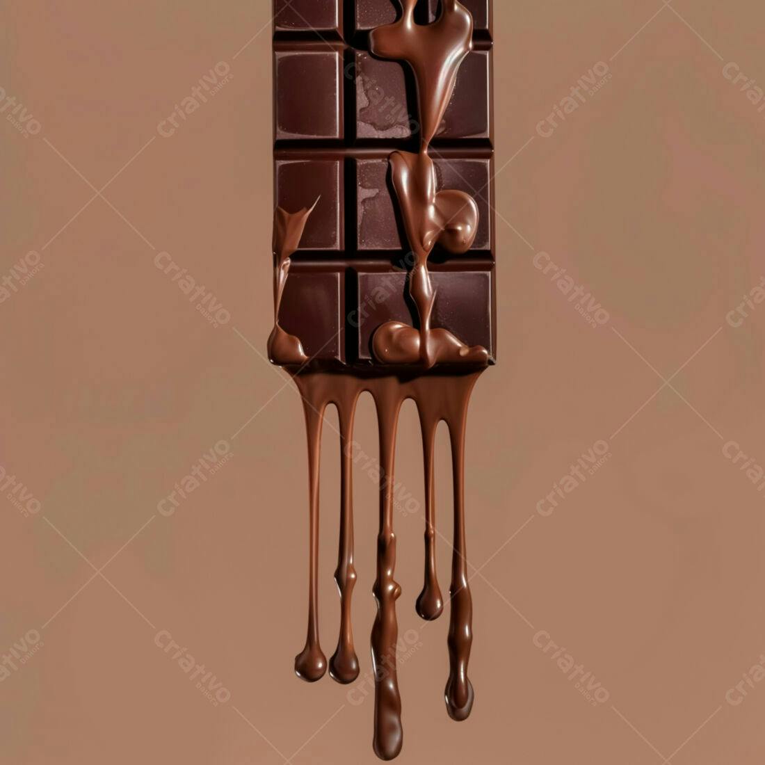 Barra de chocolate derretendo fundo marrom