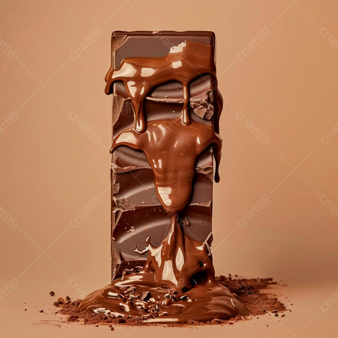 Barra de chocolate derretido sobre fundo marrom