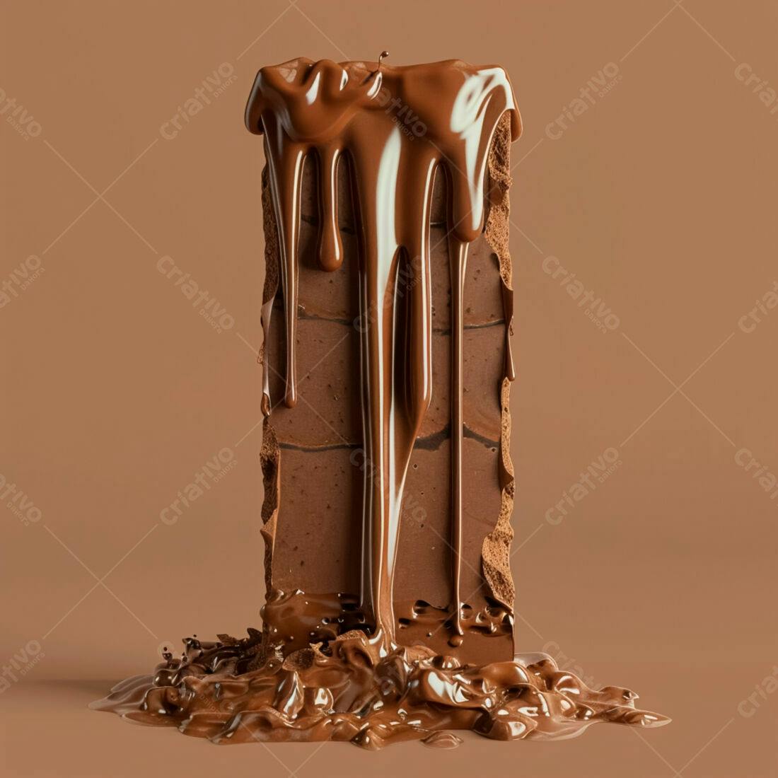Barra de chocolate derretida com gotas escorrendo