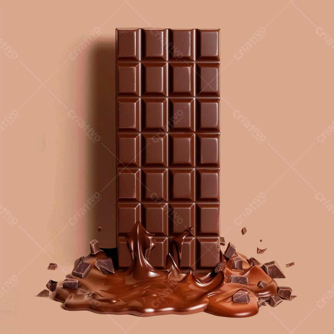 Barra de chocolate derretida com pedaços