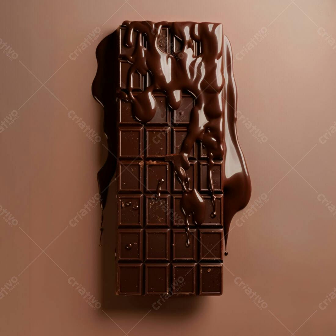 Barra de chocolate derretido sobre fundo marrom