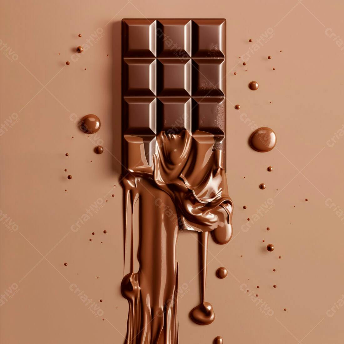 Barra de chocolate derretendo fundo marrom