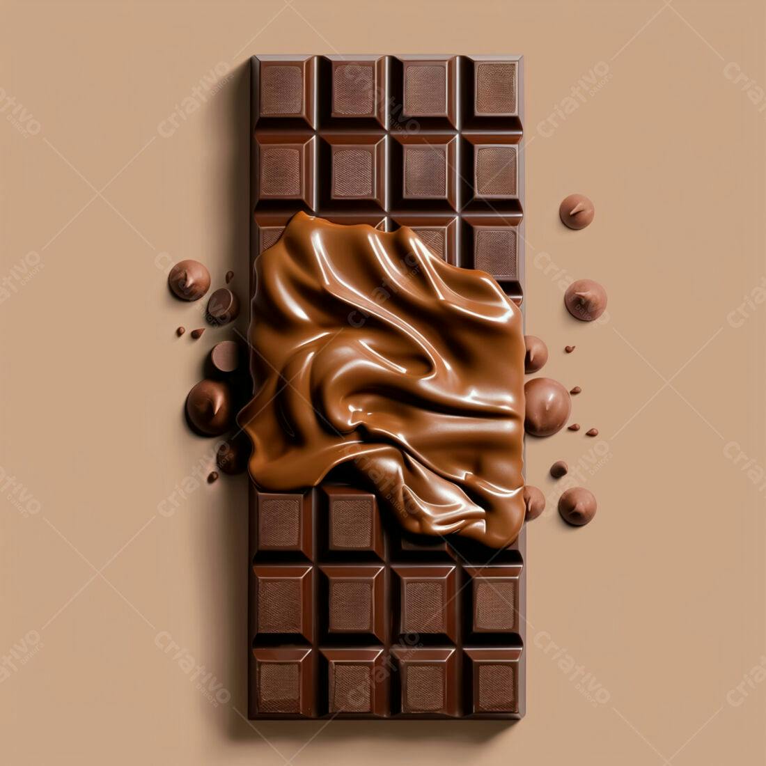 Barra de chocolate derretida com gotas