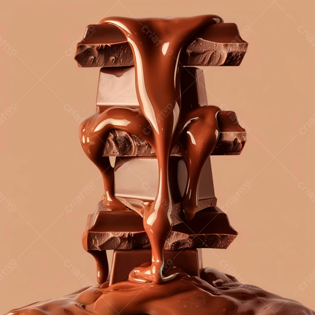 Barra de chocolate derretido sobre pilha