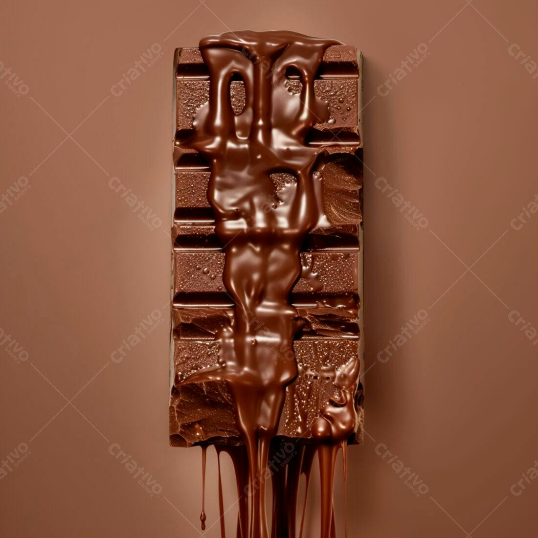 Barra de chocolate derretendo com calda