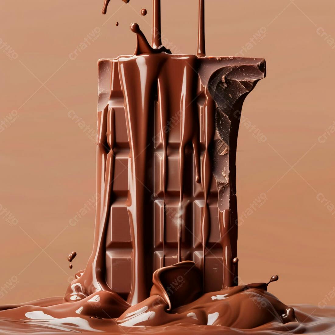 Barra de chocolate derretida com gotas caindo