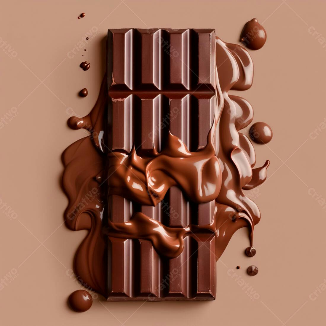 Barra de chocolate derretido sobre fundo marrom