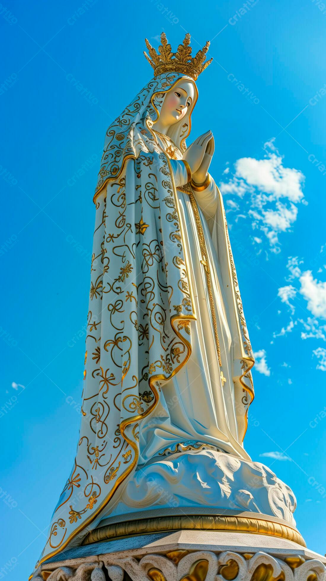 Estátua de Nossa Senhora contra céu azul