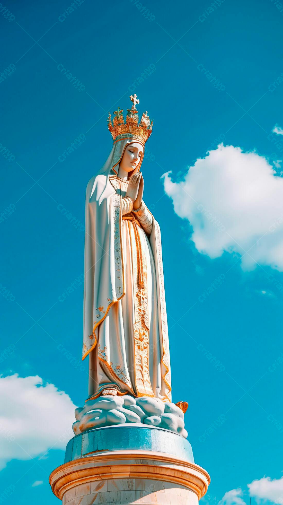 Estátua de Nossa Senhora contra céu azul