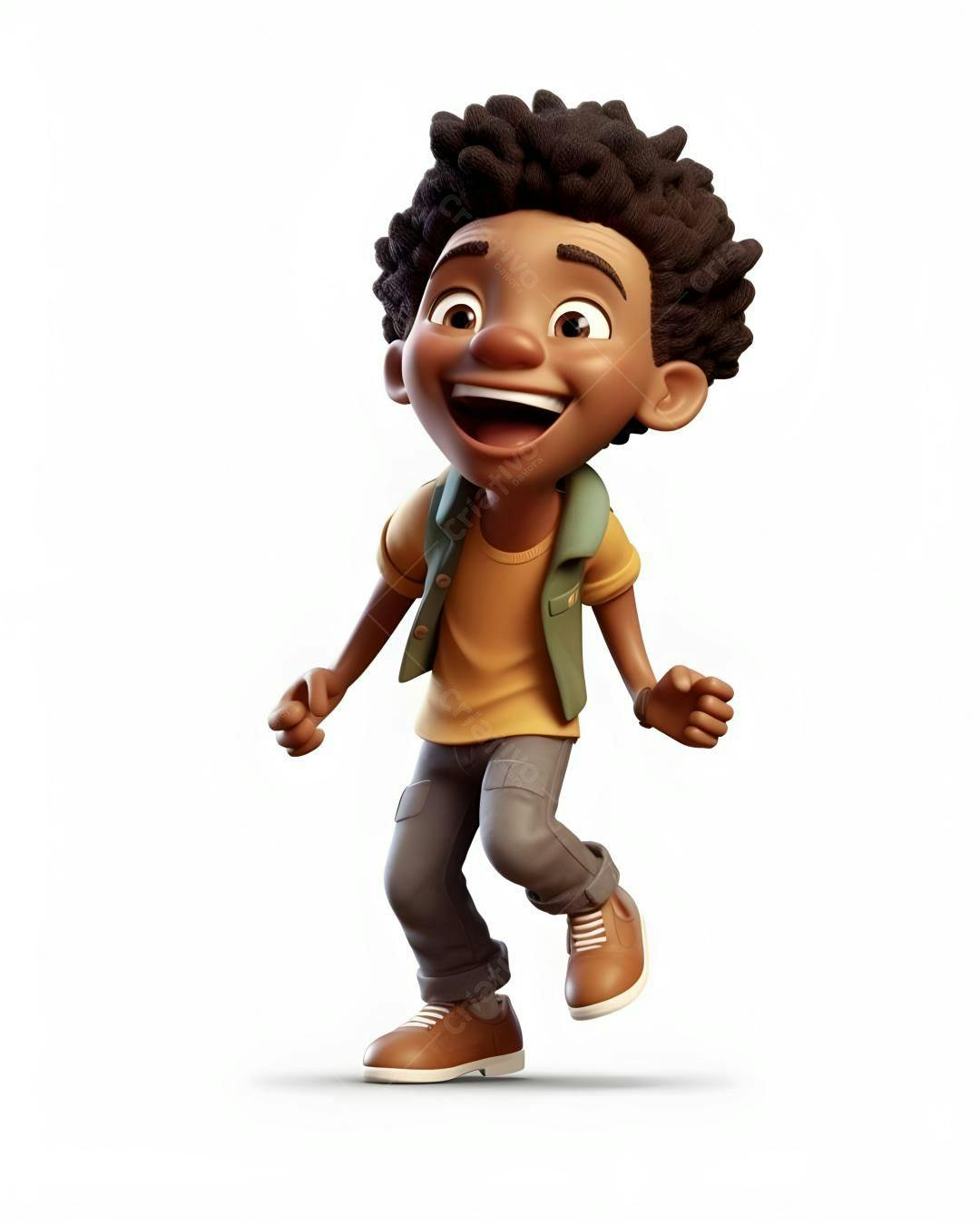 Menino animado alegre pulando fundo branco
