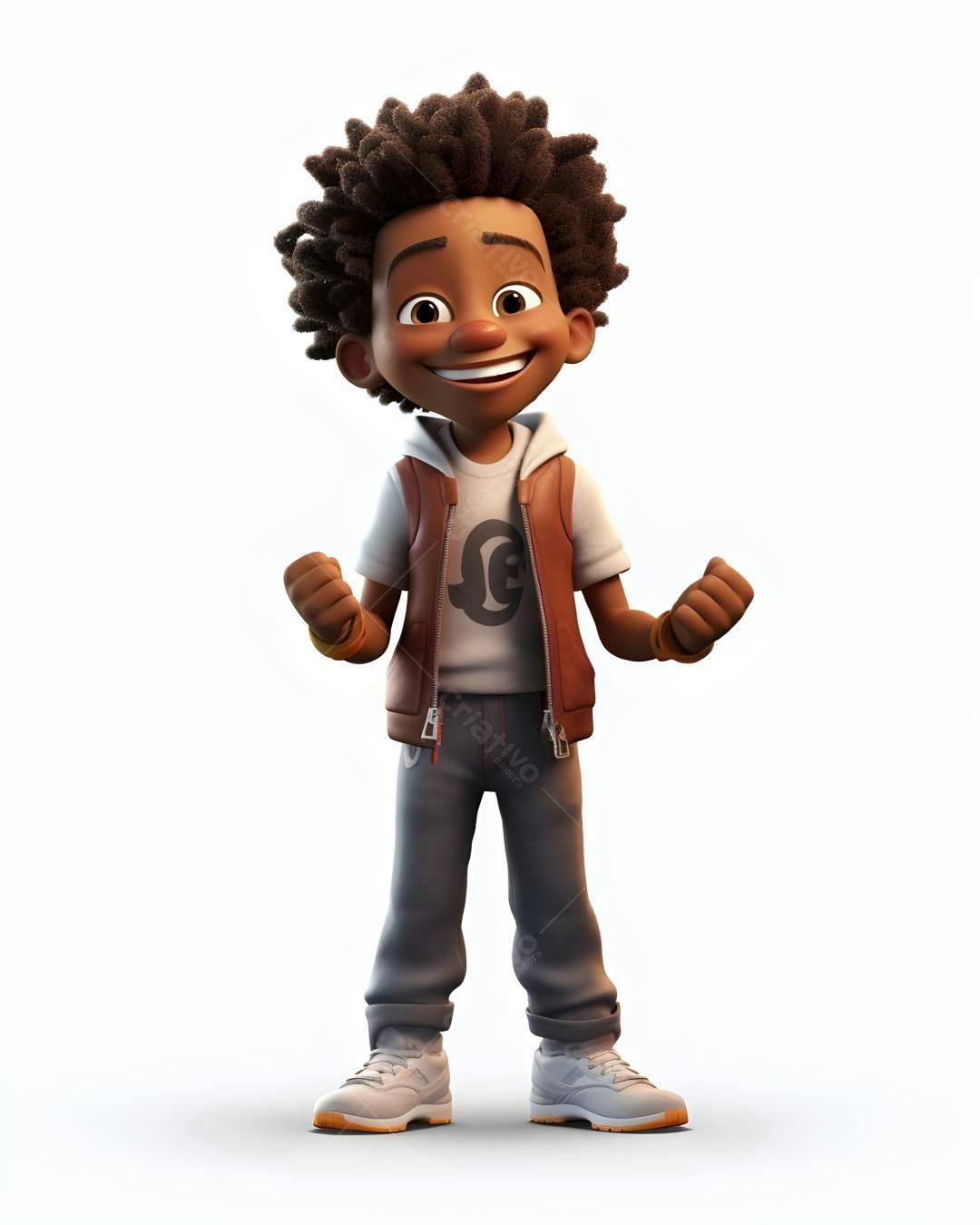 Menino negro alegre estilo desenho animado