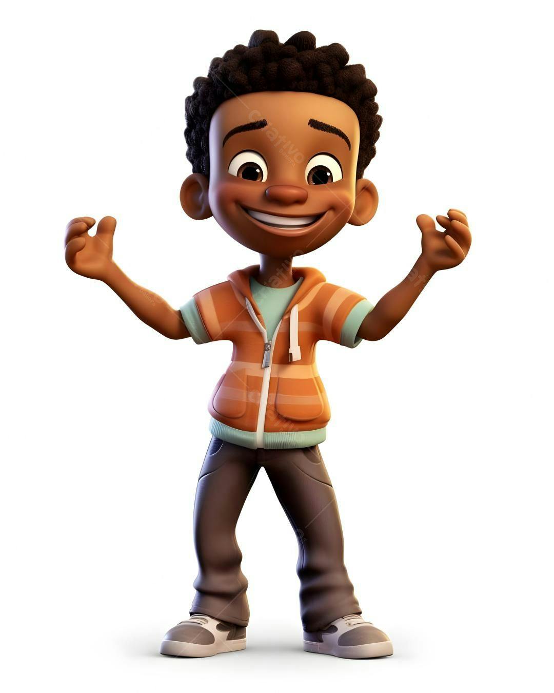 Menino negro feliz com os braços levantados