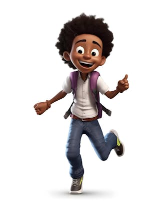 Personagem animado em 3d de um garotinho fofo com mochila es