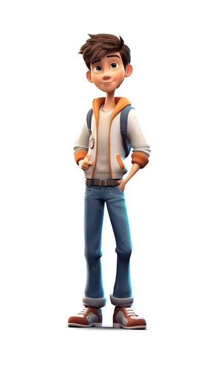 Personagem Animado Em 3D De Um Menino Bonito Em Pé