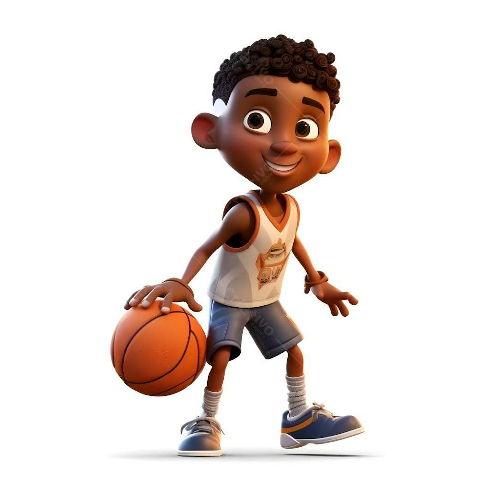 Personagem Animado Em 3D De Um Menino Jogando Basquete