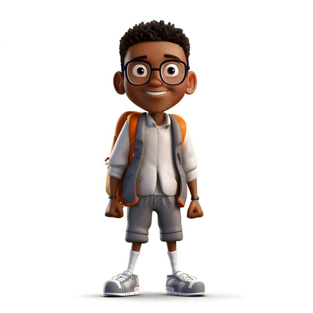 Menino negro sorridente com mochila escolar