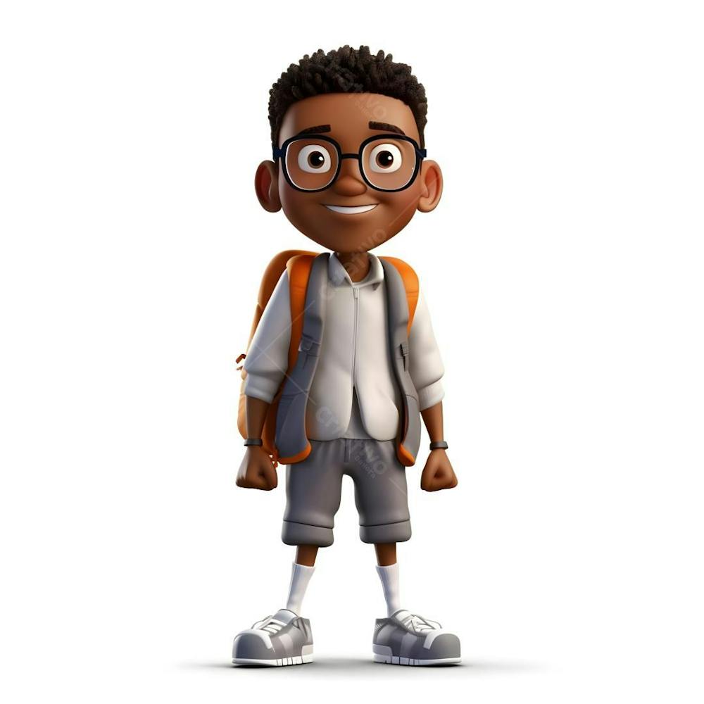 Personagem Animado Em 3D De Um Menino Com Mochila Escolar 