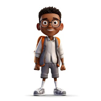 Personagem animado em 3d de um menino com mochila escolar