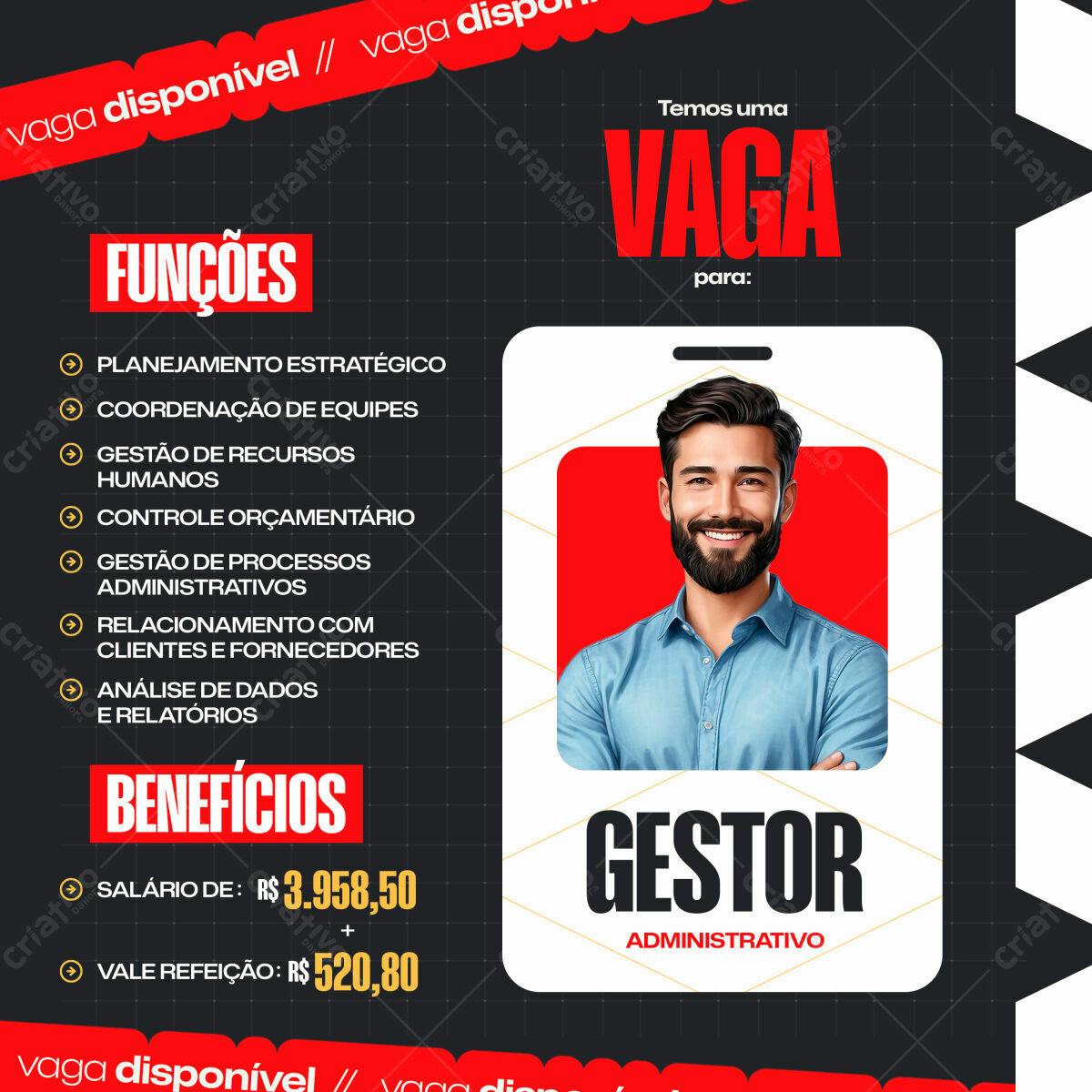 Flyer Vaga Gestor Administrativo PSD Editável