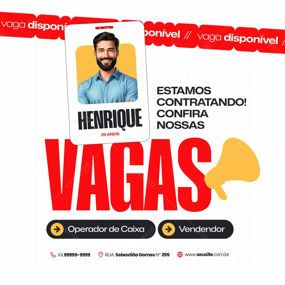 Cartão de Vagas para Emprego PSD Editável