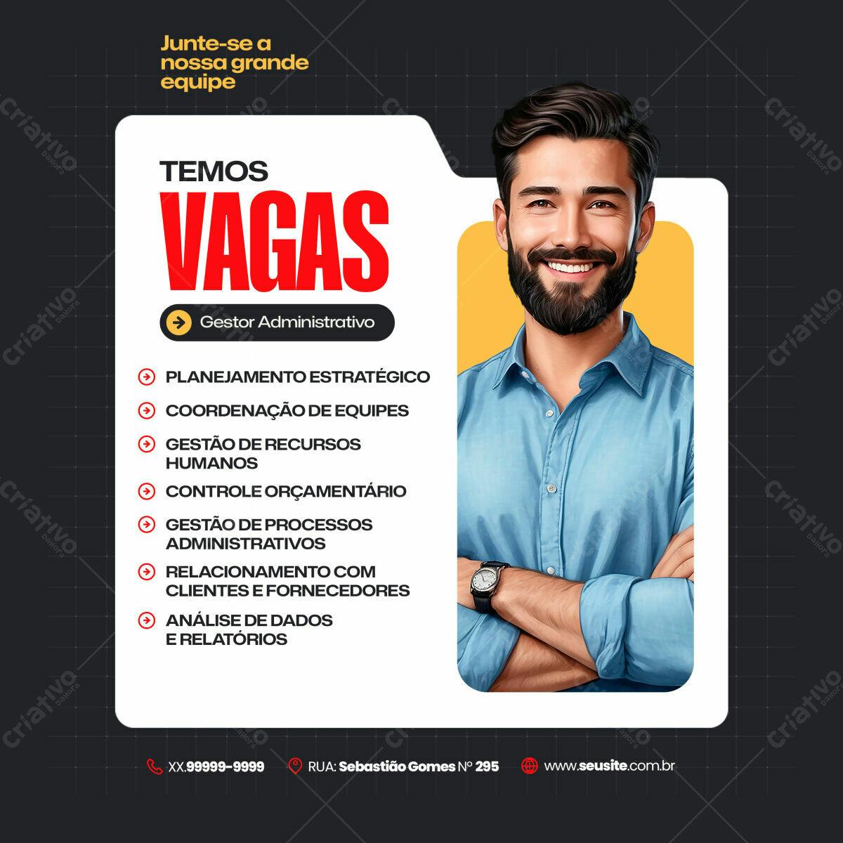 Postagem Vagas Gestor Administrativo PSD Editável